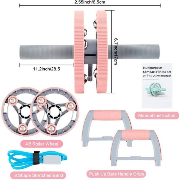 Ab Wheel Slide 4 wheel roller with resistance band Multifunction Set with Push U - Picture 8 of 16